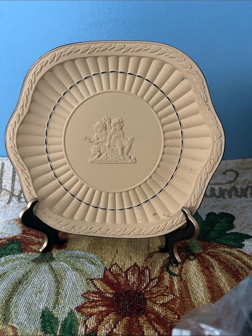 Vintage Wedgewood Jasperware Cane Neoclassical Plate in. Mustard Yellow